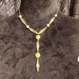 Yellow and silver beaded necklace 16 in